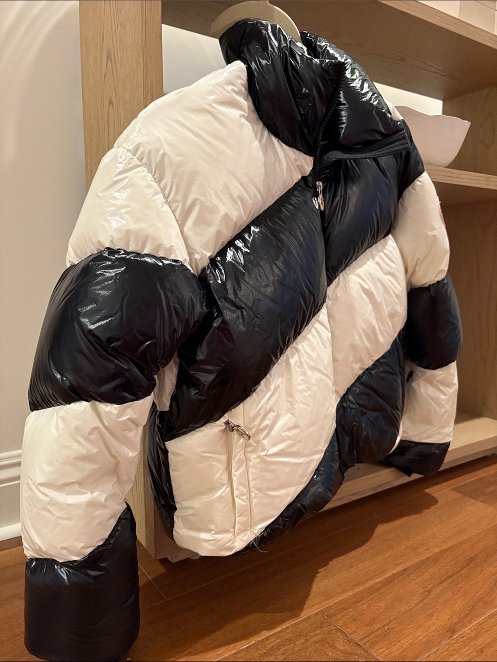 Perfect Moment Black & White Kids Diagonal Stripe Puffer Jacket View 5